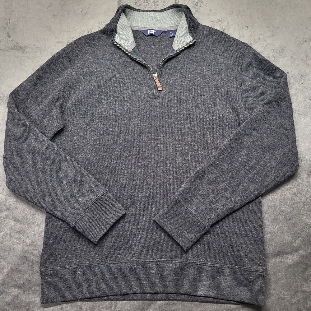 Mens Lands' End 1/4 Zip Sweater Pullover Medium Gray Cotton Blend Long Sleeve